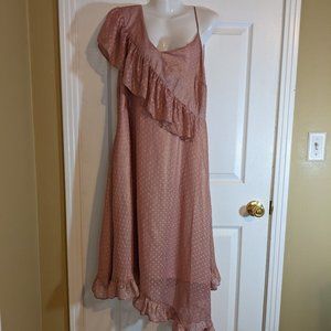 ASOS Iridescent Rose w/Gold Shimmer Pink Polkadot Asymmetrical Dress - size 16